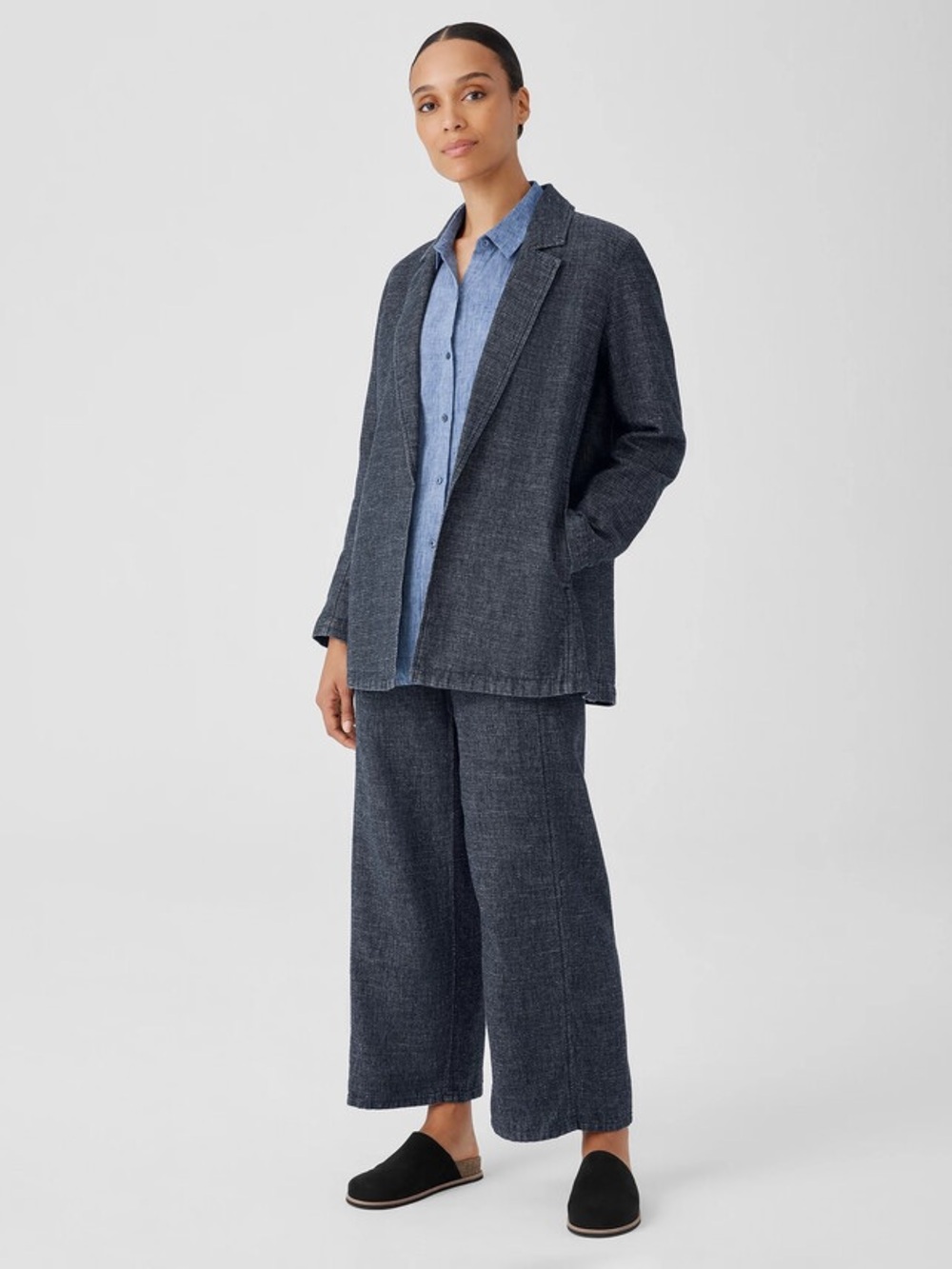 NWOT Eileen Fisher Hemp Organic Cotton Lantern Pants 1X Blue Textured Crop